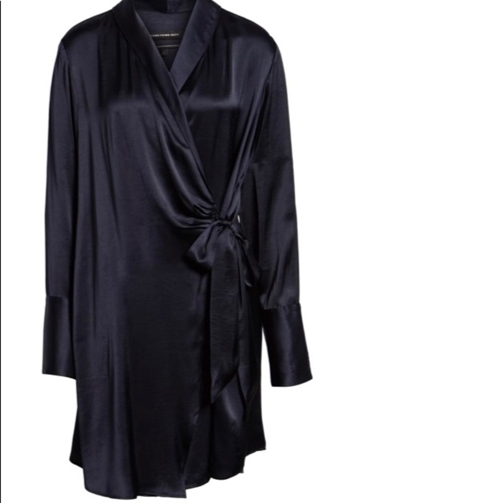 Something Navy Tie Silk Wrap Dress
